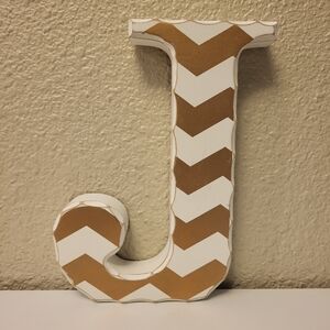 Prinz White & Gold Chevron Striped Wooden Letter 'J'